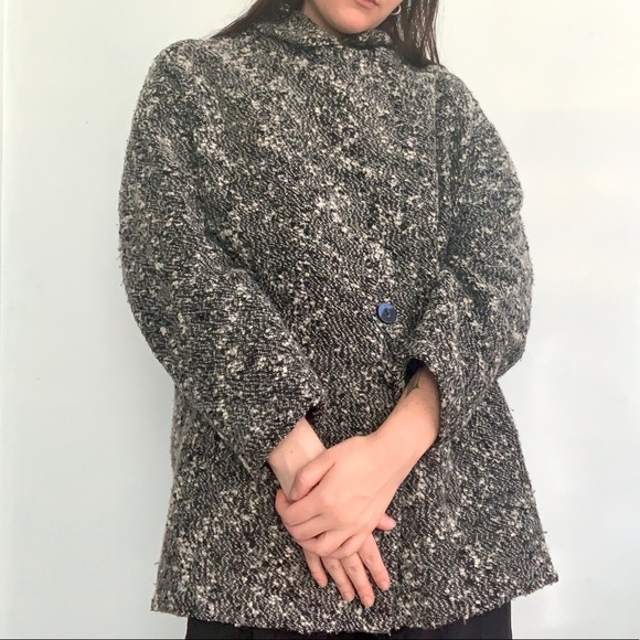 H&M black and white cocoon coat size 14 - Picture 2 of 5